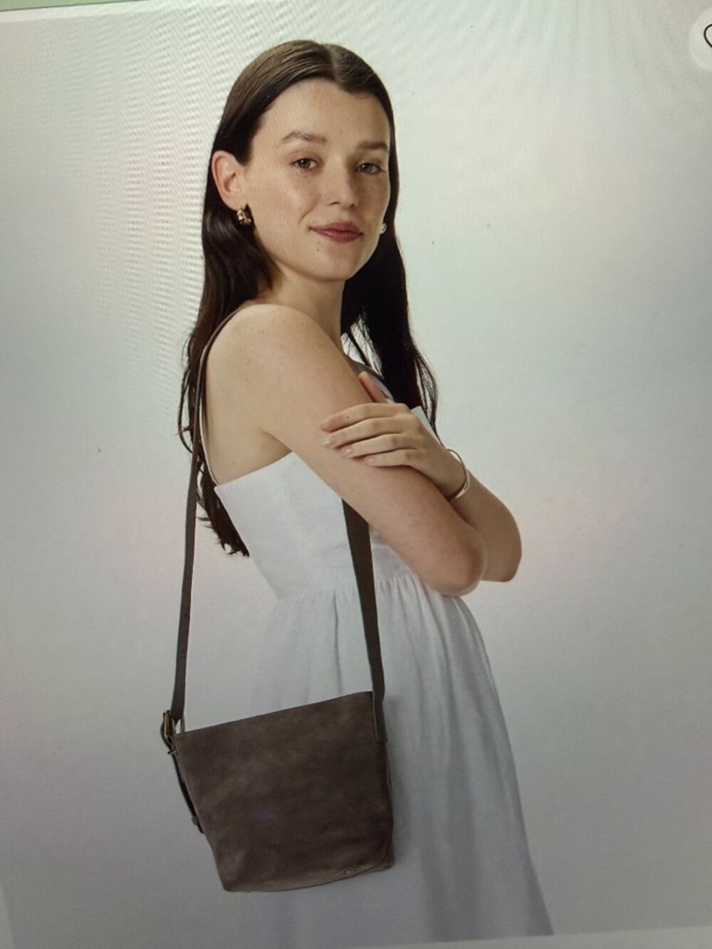 NWT Italian Suede Bucket Crossbody Pebble